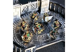 ELIFEL DND Zestaw kości czaszki globus okular z żywicy, krawędź, 7 sztuk ręcznie robionych kości do lochów D4 D6 D8 D10 D12 D20 D% i smoki RPG kości gra fabularna z pudełkiem upominkowym