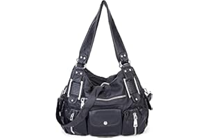 VINBAGGE Sac à Main pour Femme en Cuir Souple Synthétique lavé avec Multi-Poches Sac à bandouliere élégant et spacieux Sac portés Main Fourre-Tout Cabs