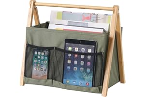 Neateam Revistero moderno para revistas, plegable, con mango de bambú, para oficina, hogar y salón, color verde oscuro