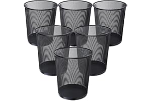 AYSUM 6 Pack Metal Mesh Waste Paper Bin 12 Litres Lightweight Mesh Wastebasket Waste Bin Black Metal Rubbish Bin for Bedroom, Office, Bathroom, Kitchen (6x Black)