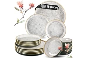 Moritz & Moritz Terra 18-Piece Porcelain Dinner Set for 6 People - Decent Grey Plates and Bowls Set, Microwave & Dishwasher Safe - Includes Dinner Plates, Soup Bowls & Dessert Plates