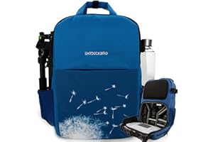 ENTDECKBAG Damen Kamerarucksack Diebstahlsicher [mit Hüftgurt] Stauraum 14” Laptopfach Fotorucksack für Spiegelreflexkamera Kamera Rucksack (Blau Pusteblume)