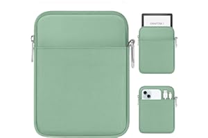 MoKo Padded Ereader Sleeve Case for 6-7 inch Tablet Sleeve Bag Protective Cover Pouch with a Carabiner, Compatible with 7" eReader Colorsoft Signature Edition/Paperwhite 12th Gen. 2024, Dark Green