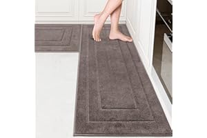 PURRUGS Machine Washable Kitchen Rug Set of 2, Non-Slip/Skid Kitchen Runner Rugs & Floor Mats, Super Absorbent Soft Standing Mats for Kitchen, Sink & Laundry, Grayish Brown