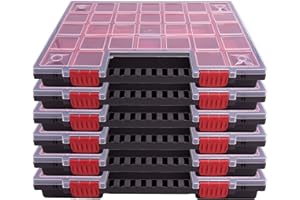 KISTENBERG Zestaw 6 pudełek asortymentowych z pokrywką, skrzynka do sortowania, na narzędzia, walizka asortymentowa, pudełko do organizacji, z wyjmowanymi czerwonymi przegródkami