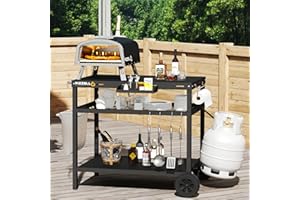 PIZZELLO Outdoor Grill Cart 95 cm x 62 cm Three-Shelf Pizza Oven Stand Table with Wheels Dining Cart Table for Outside Patio, Movable Kitchen Cooking Prep Table BBQ Cart for Home Party Camping, Black