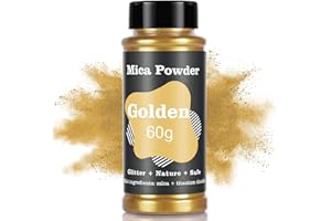 MOSUO Pigmentos en Polvo de Mica, 60 g de tinte de jabón en Polvo de Resina epoxi, Purpurina Mineral Natural con Brillo metálico para Bombas de baño, Pintura artística de Poliuretano, Dorado