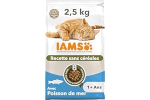 IAMS Advanced Nutrition - Croquettes sans Céréales pour Chat Adulte - 100% Complètes et équilibrées - Au Poisson de Mer - sans OGM Colorants Arômes Artificiels - Sac refermable de 2,5kg