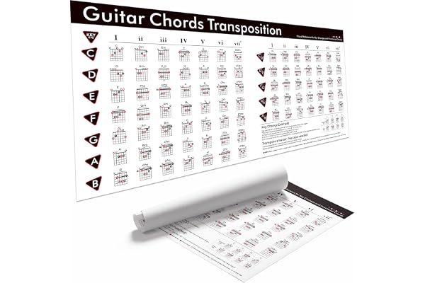 TiMitA Poster de tableau de transposition d'accords de guitare, référence d'accords fonctionnels et de progressions, guide de guitare pour les changements clés, affiche d'apprentissage facile de