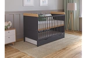 ‎LOVE FOR SLEEP Love For Sleep Baby Bed Side Cot 120 x 60 cm with Drawer and Mattress - Children's Bed Baby Bed Wood Anthracite Pine Baby Bed Complete Set - Cot Bed Grows with Your Child