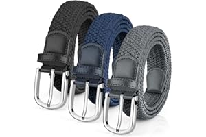 Leskyair 3 Piezas Cinturón Elástico Hombre y Mujer, Cinturón Trenzado de Tela Unisex para Pantalones Vaqueros y Casual, Extensible sin Agujeros, Ideal para Trabajo y Uso Diario