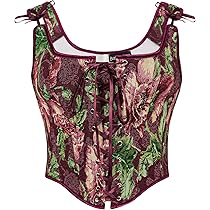 Corsetto Rinascimentale Donna SCARLET DARKNESS - Floreale Con Lacci E Stecche - Foto 2