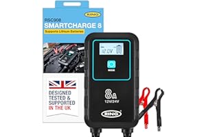 RING SMARTCHARGE 8A Car Charger & Maintainer With Crocodile Clips & Built-In Hanging Hook - Compatible With Lithium Ion, Lead Acid, Gel, Calcium, EFB & AGM Batteries