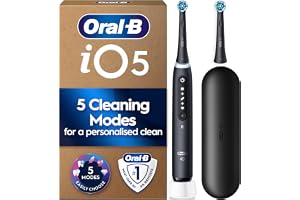 Oral-B iO5 Electric Toothbrush, 1 Handle, Black - 2 Brush Heads, Travel Case, Toothbrush for Adults, 5 Modes, Teeth Whitening