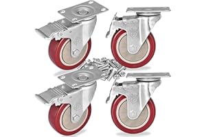 YOOGAA 75 mm Heavy Duty Casters Set of 4 Lockable Bearing Caster Wheels with Brakes Industrial Swivel Top Plate Swivel Casters for Furniture Workbench Total Capacity 450 kg