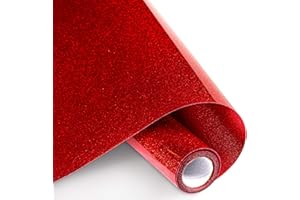 Whaline Heat Transfer Vinyl Roll 12In x 4.9ft Glitter Red Heat Transfer Paper Permanent Adhesive HTV Iron on Vinyl Backed Vinyl Rolls for Fabric T-Shirt Clothing Silhouette Cameo DIY Craft