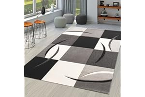 TT Home Tappeto Soggiorno Moderno Pelo Corto Effetto 3D Geometrico A Onde, Colore:Bianco-Nero, Dimensione:120x170 cm