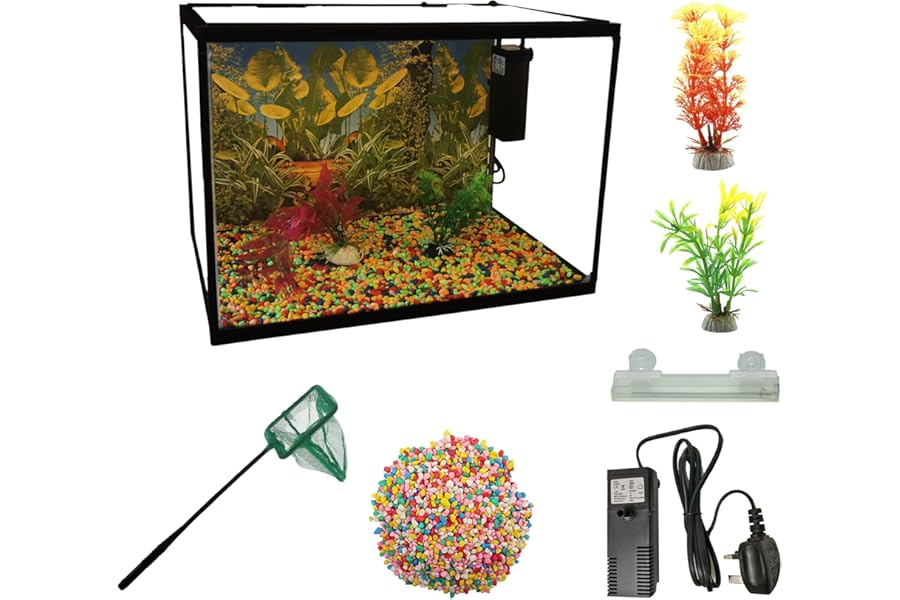 LED Glass Aquarium Fish Tank Starter Kit With Fish Net, Led Light and Air Pump Filter (26L)