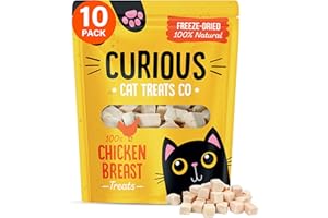 CURIOUS Freeze Dried Chicken Cat Treats 100% Natural Grain Free Fresh Chicken Dry Cat Treat Allergen-Free & Hypoallergenic Easy Digestion Nibbles for Cats 10 Bags x 10g