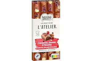 LES RECETTES DE L’ATELIER Nestlé Les Recettes de L'Atelier - Tablette Chocolat Lait Cranberries, Amandes et Noisettes - 170 g