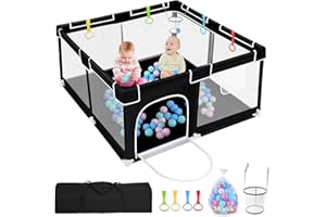 Parque Infantil Bebe 127*127C,HILEYOLLA Parque Infantilcon 50 pelotas de juego y 4 Anillas Para Cunas y Parques,Corralito Bebe Con Malla Transpirable y Cremallera,Corral Bebe Para Interior Y Exterior