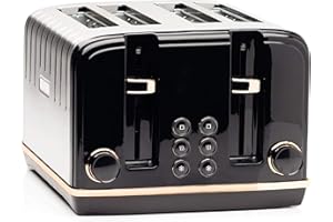 Haden Salcombe Black 4 Slice Toaster - Dual Browning Control, Retro Design, Wide Slot Toaster - Stainless Steel Housing - Self Centring Function - Easy To Clean 4 Slice Toaster - 2300W