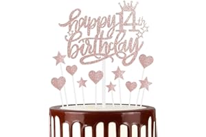 mciskin Rose Gold Happy 14th Birthday Cake Toppers for Cake,Girl 14th Birthday Decorations,Personalised Cake Toppers for Girl Women,Rose Gold 14 Cake Topper Cupcake Topper for Party Cake Decoration