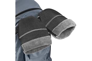 Bighan Poussette Gants Universels Zip Gris, Gant Poussette Doux Chaud Coupe-Vent et Imperméable Gant, pour Poussette Vélo Fauteuil Roulant