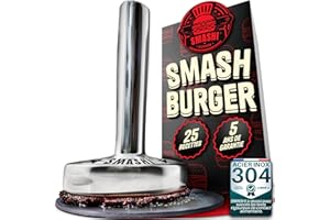 SMASHI BURGER SMASHI® Presse Smash Burger 700g en Acier Inoxydable 304 – Aplatisseur de Viande Ergonomique – Smash Burger Press Professionnelle + 25 Recettes Incluses