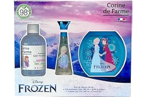 Corine de Farme - Frozen Die Eiskönigin Set mit Eau de Toilette 30 ml, Schaumbad 300 ml und Brotdose, Geschenk für Mädchen, Duft für Kinder, Erdbeerduft – Fruchtiges Gel 3-in-1