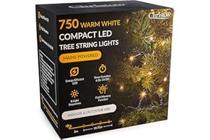 CHRISTOW 6ft Christmas Tree Lights, 750 Warm White LED Fairy Lights with Timer, 8 Light Modes, Energy Efficient 3mm LEDs, Indoor & Outdoor, Mains Powered, Green Cable (18.72m Lit Length)