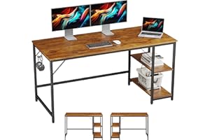 JOISCOPE Escritorio para Ordenador, Mesa para portátil con Tablero Estable y Compartimento de Almacenamiento de 2 Niveles, para Habitaciones pequeñas, 152 x 60 x 75 cm (Acabado Roble Vintage)