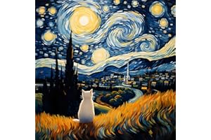 MEIYUDA 5D DIY Diamond Art Painting Kits Full Drill for Kids Adults Starry Night Cat, Diamond Art Painting, Crystal Cross Stitch Arts and Crafts Canvas Painting Kit for Home Wall Decor 30x30cm