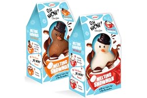 OH WOW Trinkschokolade Bundle – 2x75g Melting Snowman weiße & Vollmilchschokolade – Schneemann Schokolade mit Mini-Marshmallows & Schoko-Drops – Hot Chocolate zum Schmelzen & Verschenken im Winter