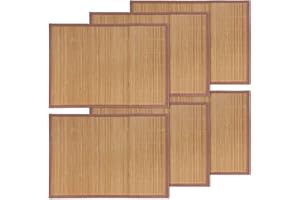 BambooMN Mantel individual de listones de bambú con borde de tela marrón, impresión de color sólido, 18 x 13 pulgadas, marrón carbonizado, 6 piezas