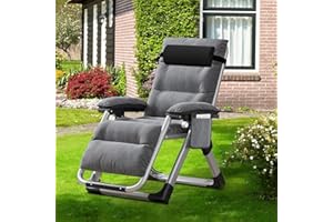 Ryuhic Sun Lounger for Garden, Heavy Duty Adjustable Zero Gravity Chair with Cushion, Headrest, and Pocket, 200kg Support Foldable Lawn Garden Recliner Chairs for Outdoor/Indoor