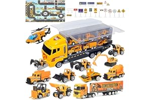 ZCOINS Construction Toys Set Including 1 Big Truck and 11 Matchbox Vehicles with Car Play Mat and Road Sign Stickers Boys Toys age 3 4 5