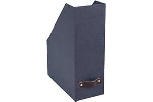 BIGSO ESTELLE Stehsammler für Zeitschriften, Magazine und Akten – praktischer Organizer aus Faserplatte und Papier in Leinenoptik – Stabiler Zeitschriftenhalter mit Griff – blau