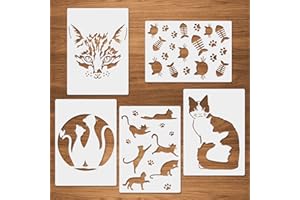 CODOHI pochoirs de chat, 5 paquets A4 modèle de Mylar réutilisable de griffe de chat pour la journalisation, bricolage décor à la maison projets d'art rupestre peinture meubles muraux 21x29.7cm