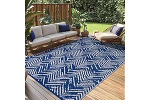 ‎TUKDAK TUKDAK Outdoor Teppich Wetterfest 150×245cm, Blau Reversible Teppich für den Innen und Außen, UV-Resistant Carpet für Hinterhof, Leichtgewicht Recycelter Kunststoff Terrasse Matte für RV Balkon