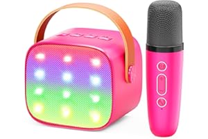 ANKUKA Karaoke Maschine Kinder Mini Karaoke Maschine mit 1 Mikrofon Bluetooth-Lautsprecher mit LED-Lichtern und Stimmenverzerrer, Geschenk für Mädchen 3, 4, 5, 6, 7, 8, 9,10,11,12+ Jahre (Dunkelrosa)