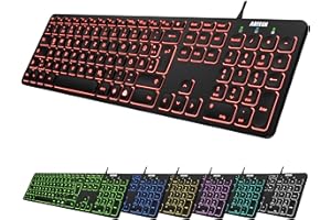 Arteck USB Kabelgebundene Tastatur Hintergrundbeleuchtung 7 Farben & Einstellbare Helligkeit Full Size Tastatur mit 1,8m langem Kabel, numerischem Keypad, für Computer Desktop Laptop und Windows 11 10