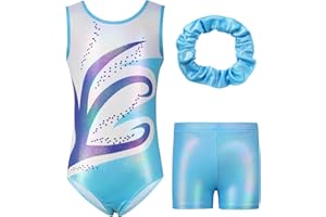Hotfiary Gymnastics Leotards for Girls Long Sleeve/Sleeveless Sparkle Dance Leotard with Tumbling Gymnastics Shorts Ballet Dancewear for Kids 5-14 Years