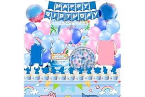RUENIE Decorazioni Compleanno Stitc 8 Anni, Kit Festa Stitc Compleanno 8 Anni, Adesivi Stitc e Angel, Palloncino Stitc Compleanno, Stitc Decorazioni Torta, Tovaglia Stitc, Sfondo Compleanno Stitc e Angel