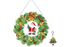 NSXIN 5D Diamond Painting Weihnachten Deko, DIY Diamant Malerei Bilder Kit Weihnachtskranz mit LED-Licht, Handwerk Applique M