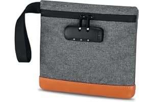 ORIA Money Bag with Combination Lock, 7.9x7.4 Inches Lockable Bag with Zipper, PU Leather Travel Organizer for Cash, Phone, Wallet, Passport, Jewelry - Grey