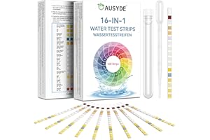 AUSYDE 16-in-1 Wassertester Trinkwasser, 100 Streifen Hochsensitiver Teststreifen für pH-Wert, Härte, Chlor, Blei, Eisen, Kupfer, Teststreifen zur Heimwasserreinheit, geeignet für Whirlpools, Aquarien, Pools