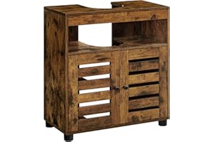 VASAGLE Under Sink Bathroom Cabinet, Storage Cabinet, Bathroom Storage Unit, 30 x 60 x 64 cm, for Washbasins with Pedestals, with 2 Louvred Doors, Adjustable Shelf, Rustic Brown BBK014K01