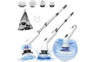 KEIMI Electric Spin Scrubber, New Full-Body IPX7 Waterproof Cordless Electric Cleaning Brush with 4 Replaceable Heads, Upgraded Extension Handle, Power Scrubber for Bathtub, Tile, Floor
