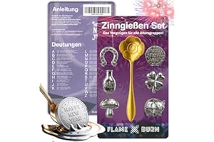 FLAME X BURN Set de fundición de hojalata para Nochevieja de 2026: Lata de fundición Similar a la fundición de Plomo, Incluye Cuchara y Libro de oráculos con interpretaciones - Juegos de Mesa
